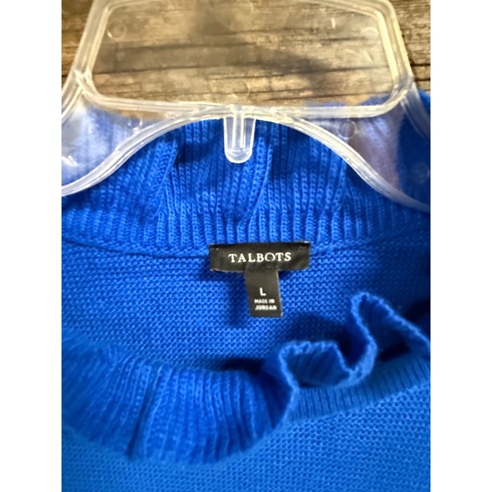 Talbots Royal Blue Ruffle Mock Neck Ribbed Knit Sweater Large - Picture 3 of 5